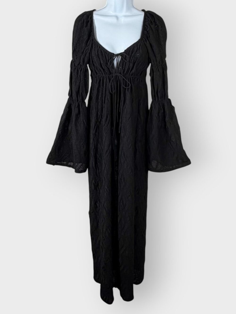 Camila Coelho Duster | XS | Black Textured Bell Sleeves | Whimsigoth Witchy Boho